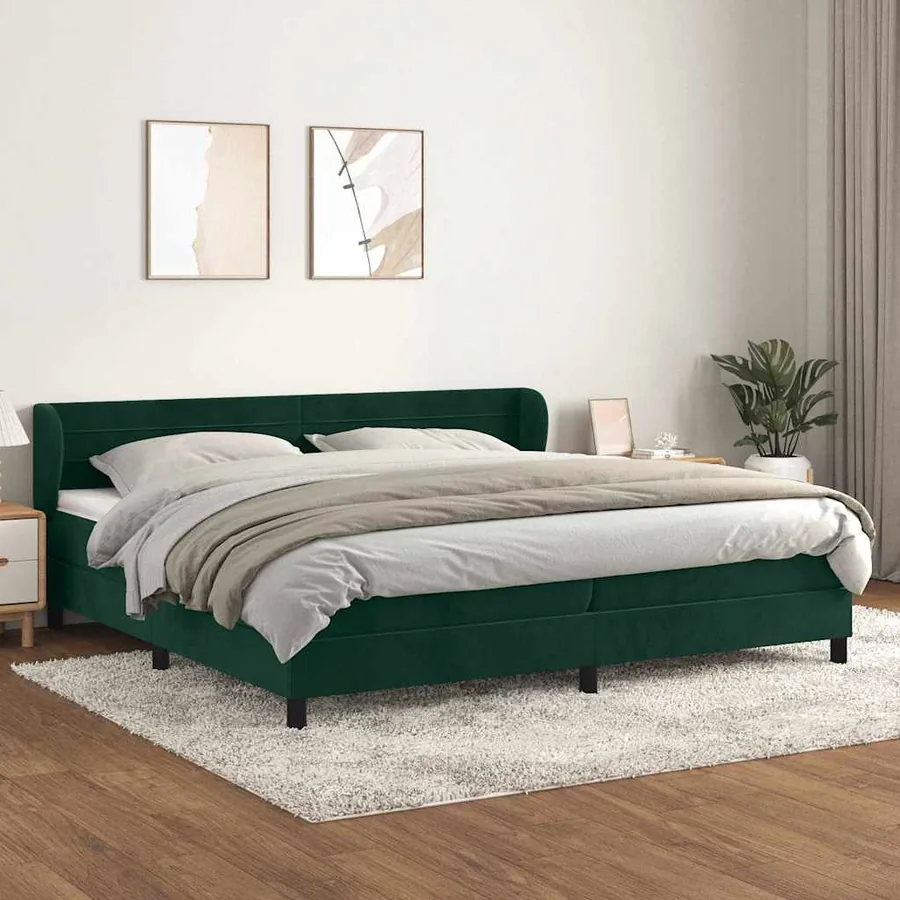 Sommier à lattes de lit et matelas Vert foncé 200x200cm Velours