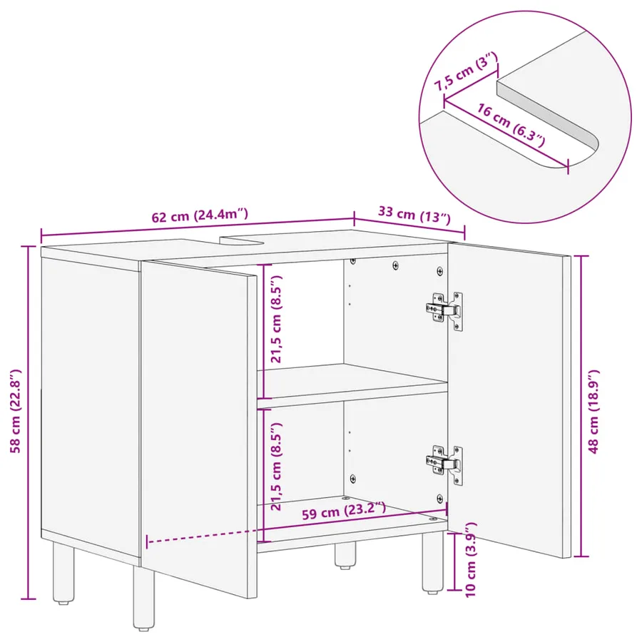 Armoire lavabo de salle de bain noir bois massif de manguier - 12