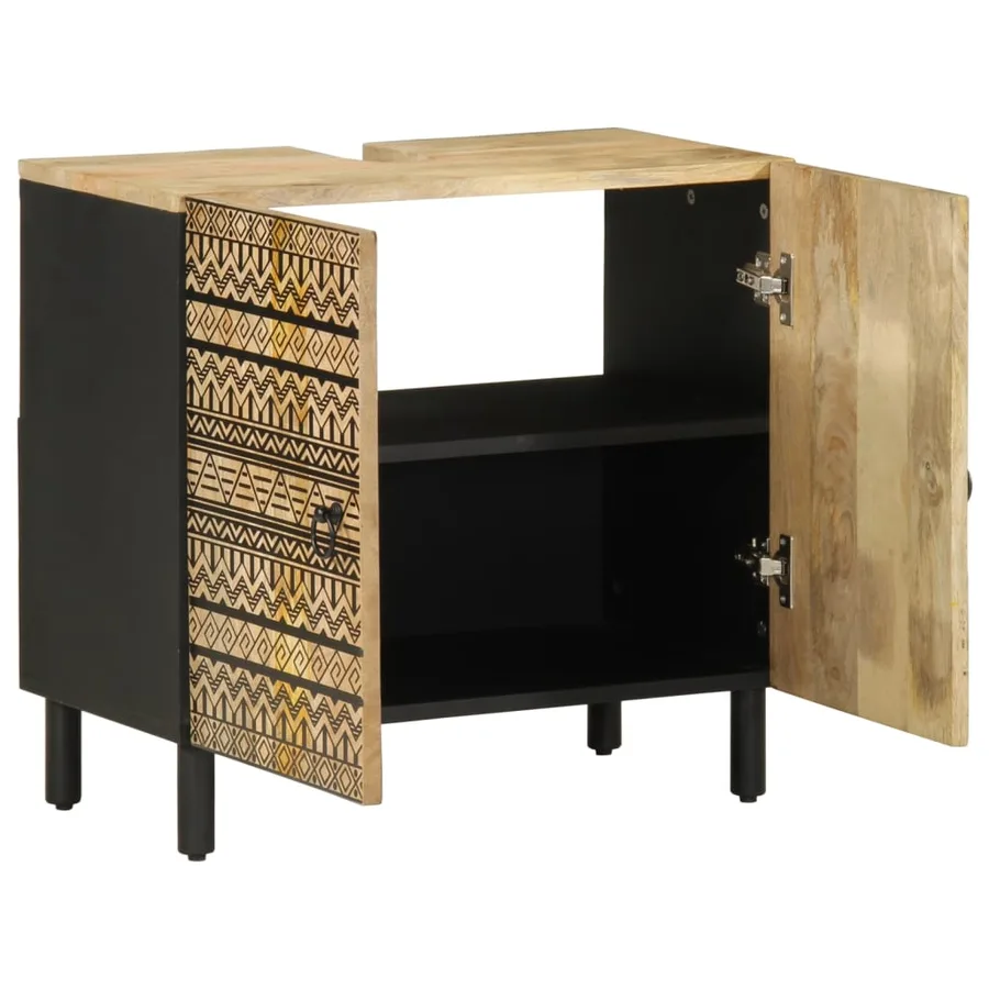 Armoire lavabo de salle de bain noir bois massif de manguier - 2