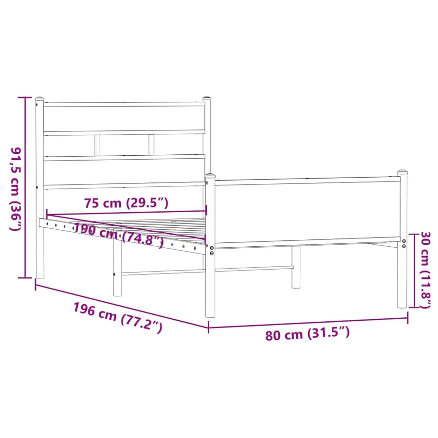 Cadre de lit sans matelas chêne marron 75x190cm bois ingénierie - 9