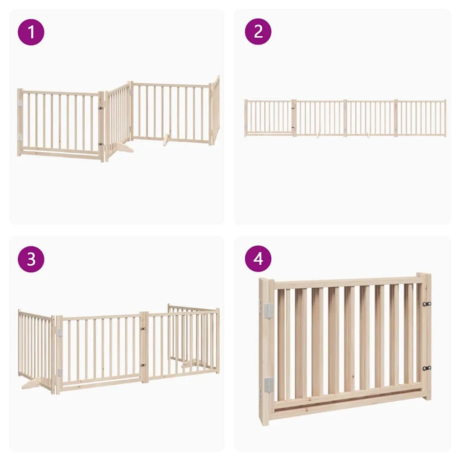 Barrière pour chiens avec porte 4 panneaux bois de sapin massif - 7