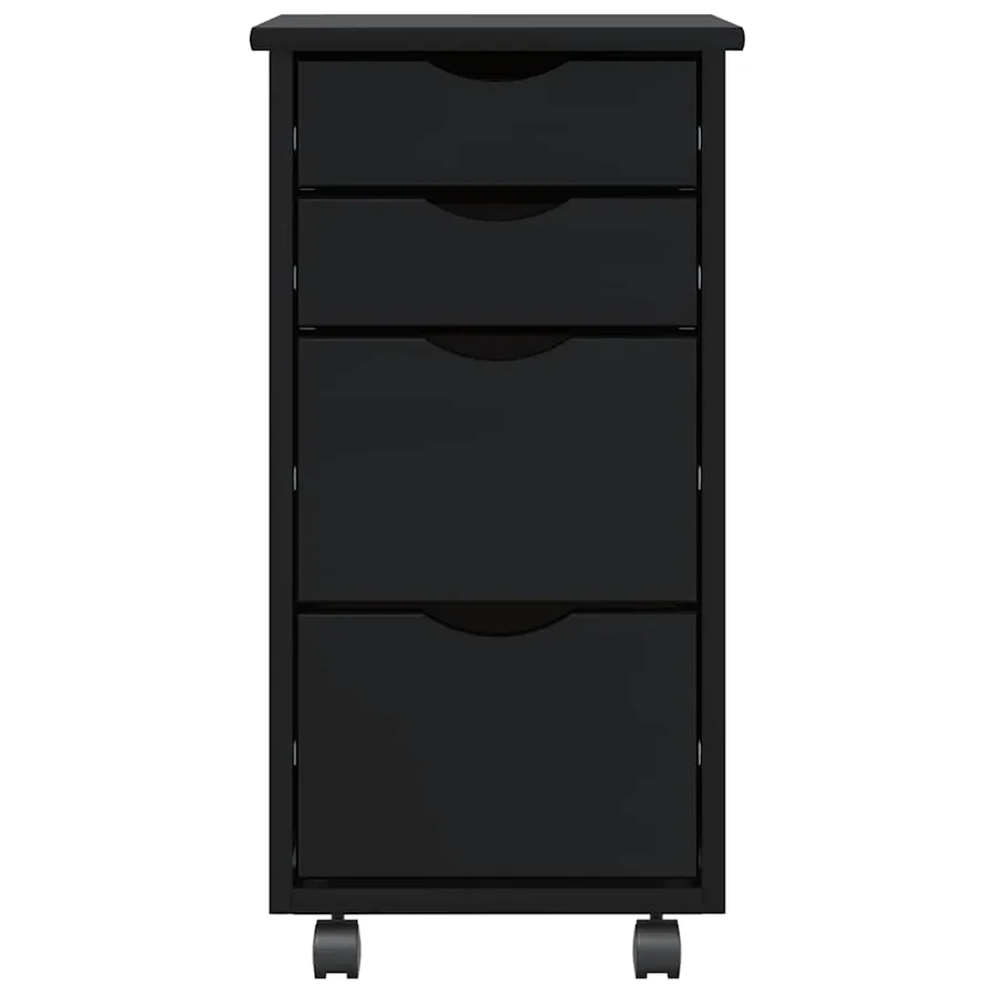 Armoire roulante avec tiroirs MOSS noir bois de pin solide - 3