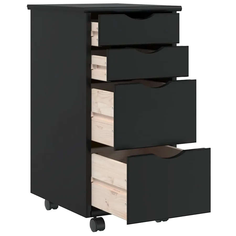 Armoire roulante avec tiroirs MOSS noir bois de pin solide - 6