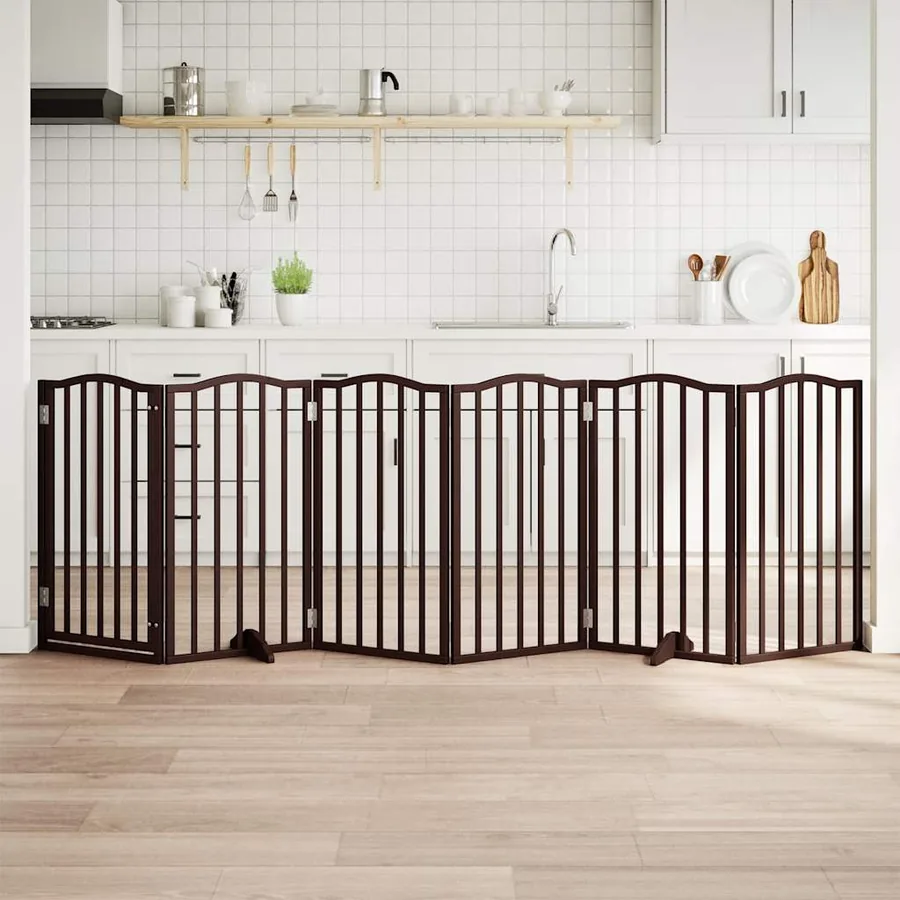 Barrière pour chiens avec porte 6 panneaux bois de peuplier