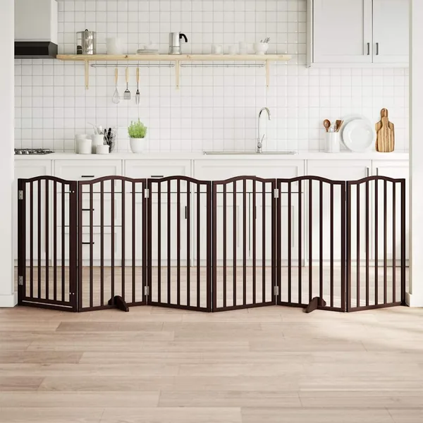 Barrière pour chiens avec porte 6 panneaux bois de peuplier
