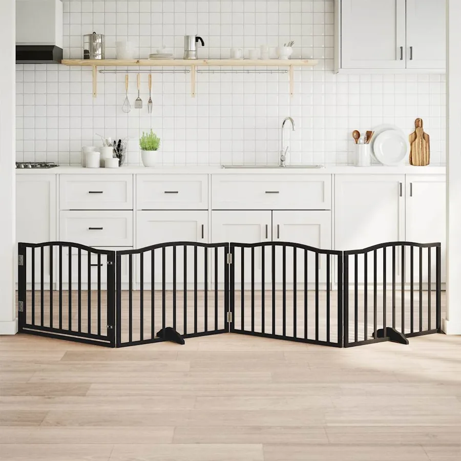 Porte pour chien pliable à 4 panneaux, noire, 320 cm, bois de peuplier