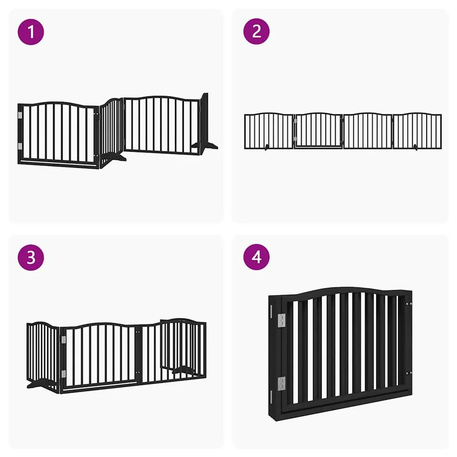 Porte pour chien pliable à 4 panneaux, noire, 320 cm, bois de peuplier - 7