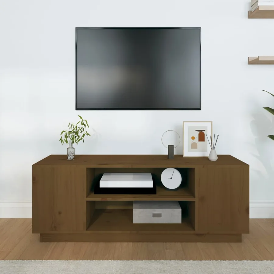 Meuble TV Marron miel 110x35x40,5 cm Bois de pin massif - 3