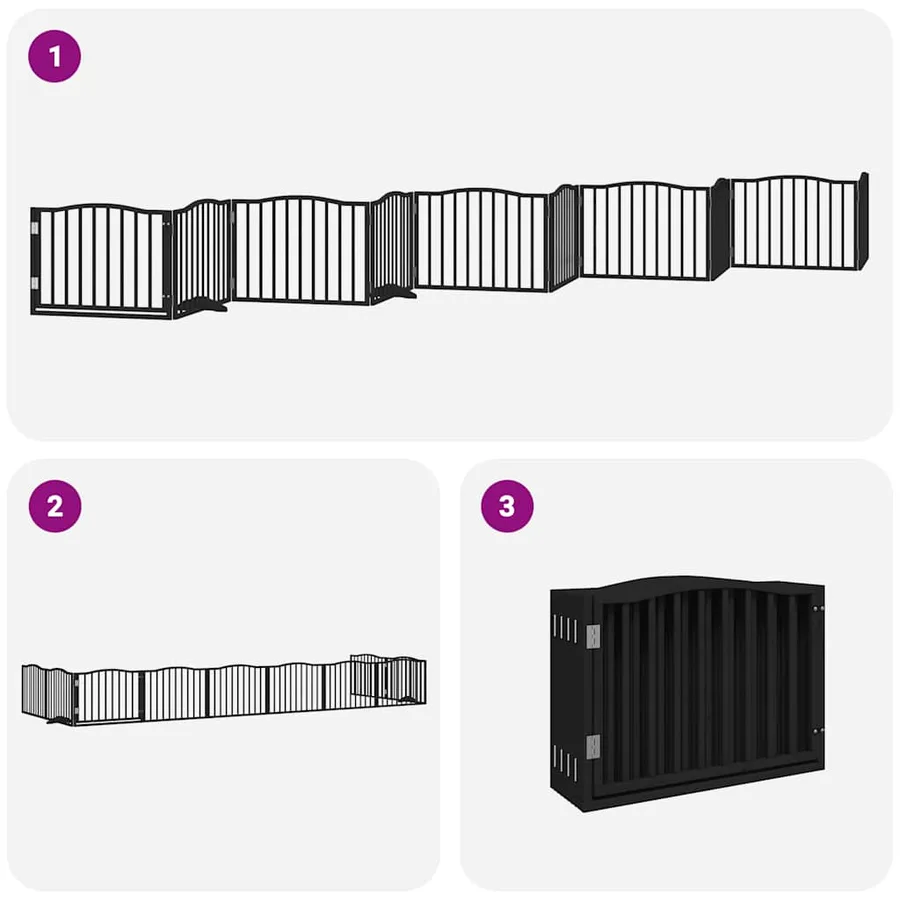 Barrière pour chien porte pliable 10panneaux noir bois peuplier - 6