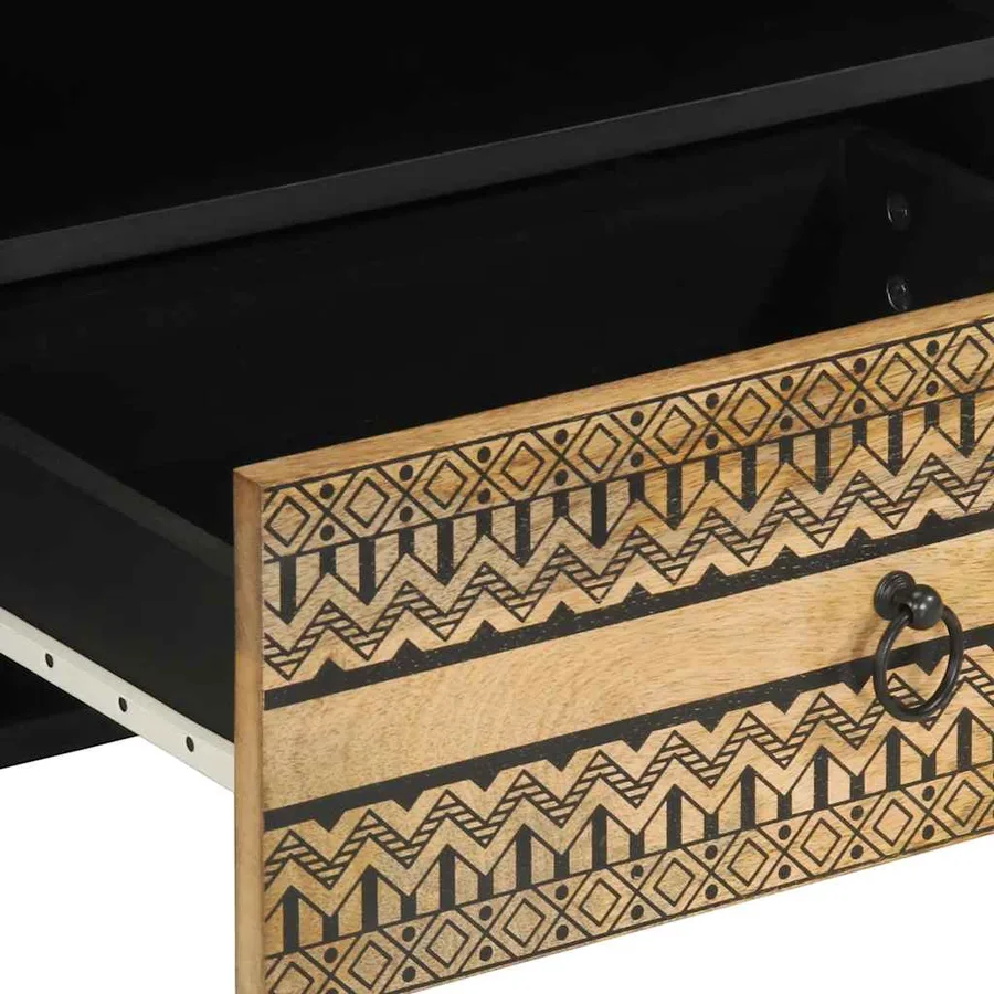 Meuble TV noir 80x33,5x46 cm bois massif manguier brut - 8
