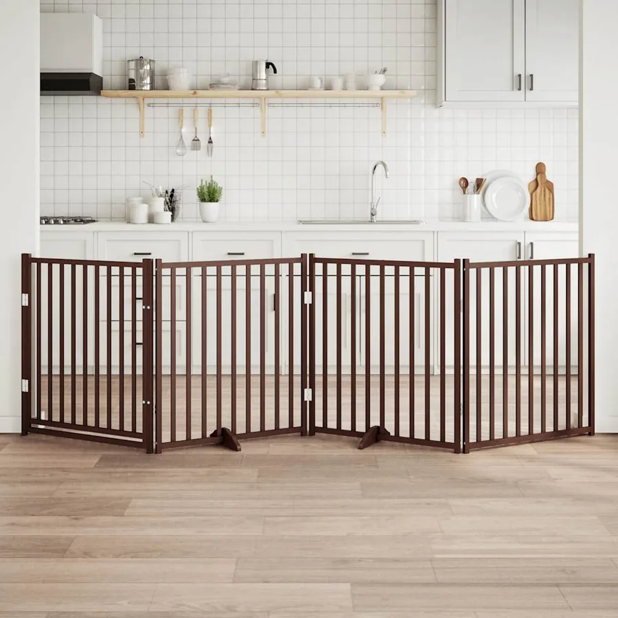 Barrière pour chiens avec porte 4 panneaux bois de sapin massif