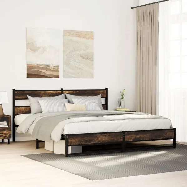 Cadre de lit en métal sans matelas chêne fumé 180x200 cm