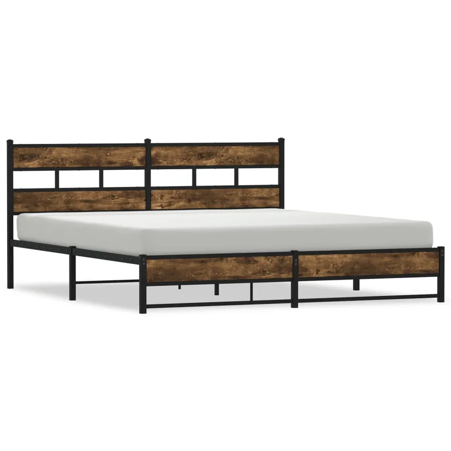 Cadre de lit en métal sans matelas chêne fumé 180x200 cm - 2