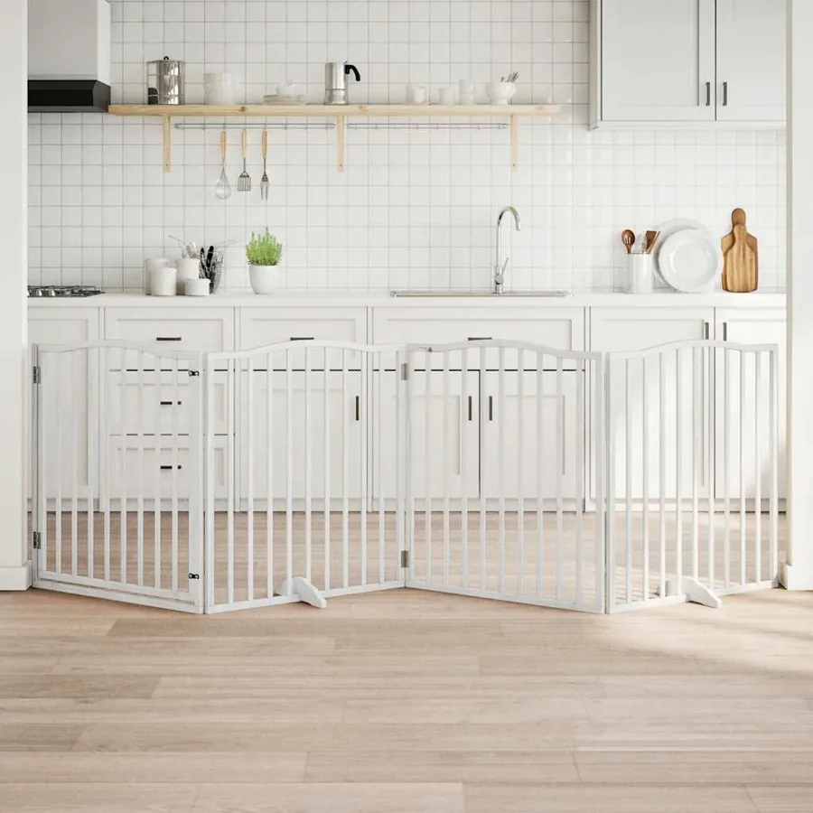 Barrière pour chiens et porte 4 panneaux blanc bois de peuplier
