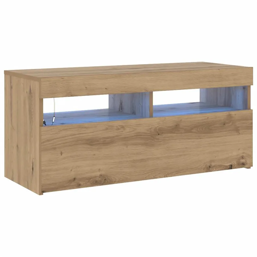 Meuble TV avec lumières LED chêne artisanal bois d'ingénierie - 2