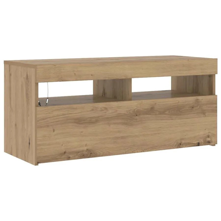Meuble TV avec lumières LED chêne artisanal bois d'ingénierie - 7