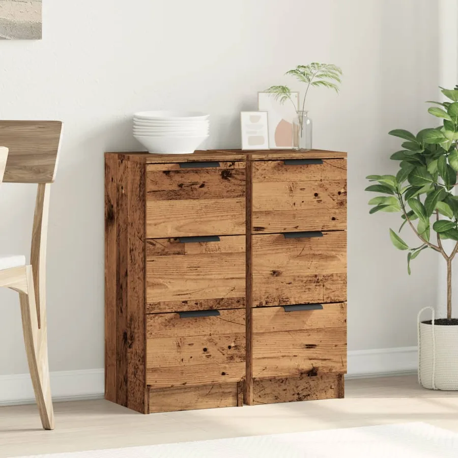 Buffets 2 pcs vieux bois 30x30x70 cm bois d'ingénierie - 3