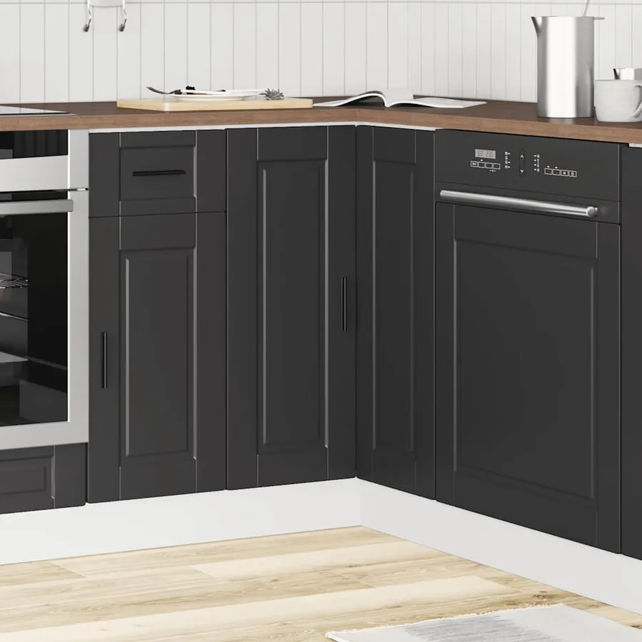 Armoire d'angle de cuisine Porto noir bois d'ingénierie - 3