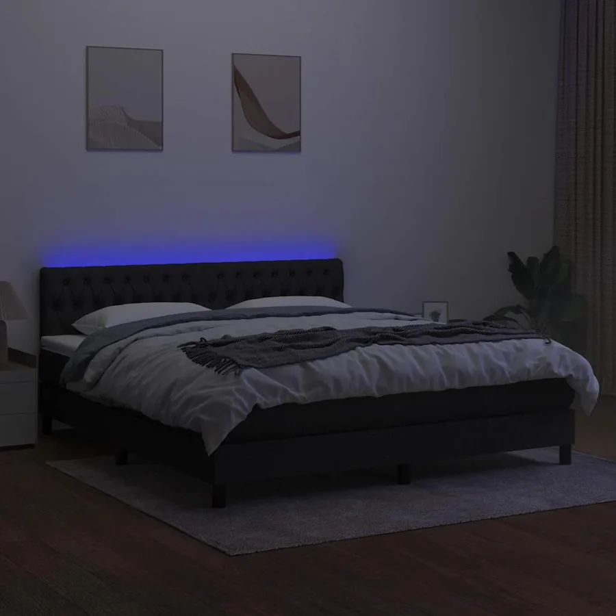 Sommier à lattes de lit avec matelas LED Noir 180x200 cm Tissu - 4