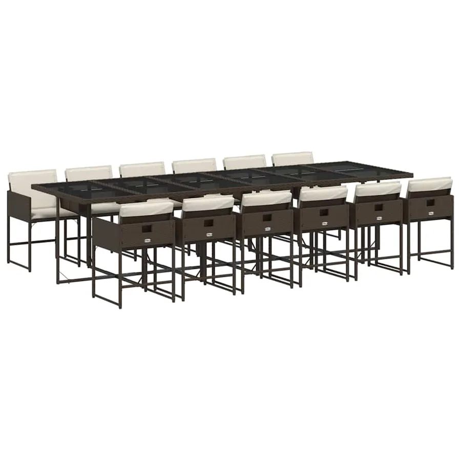 Ensemble à manger de jardin avec coussins 13 pcs marron rotin - 2