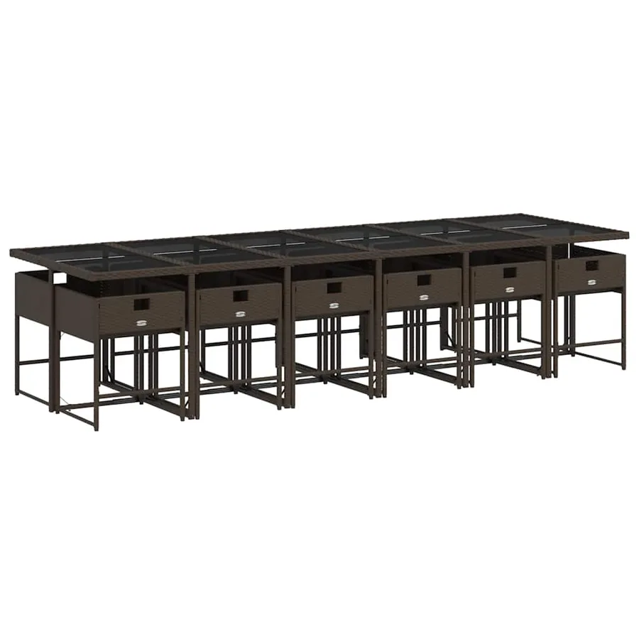 Ensemble à manger de jardin avec coussins 13 pcs marron rotin - 3