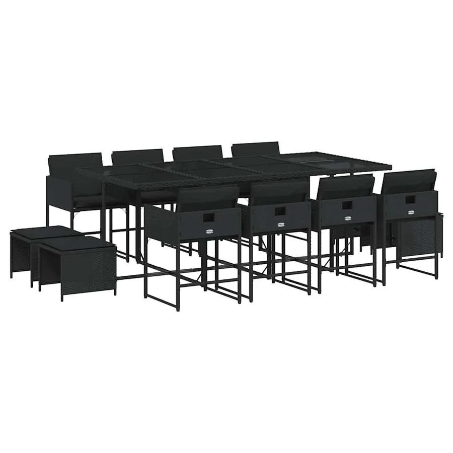 Ensemble à manger de jardin 13 pcs coussins noir résine tressée - 2