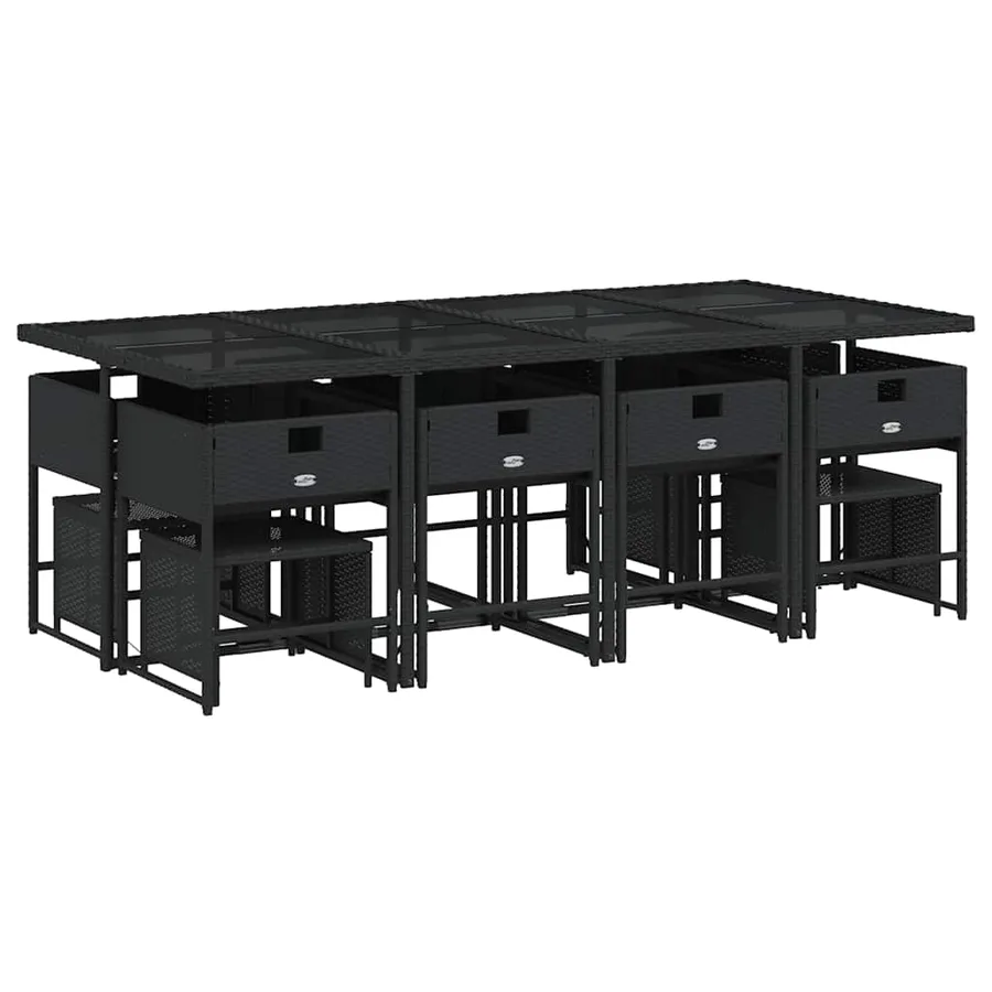 Ensemble à manger de jardin 13 pcs coussins noir résine tressée - 3