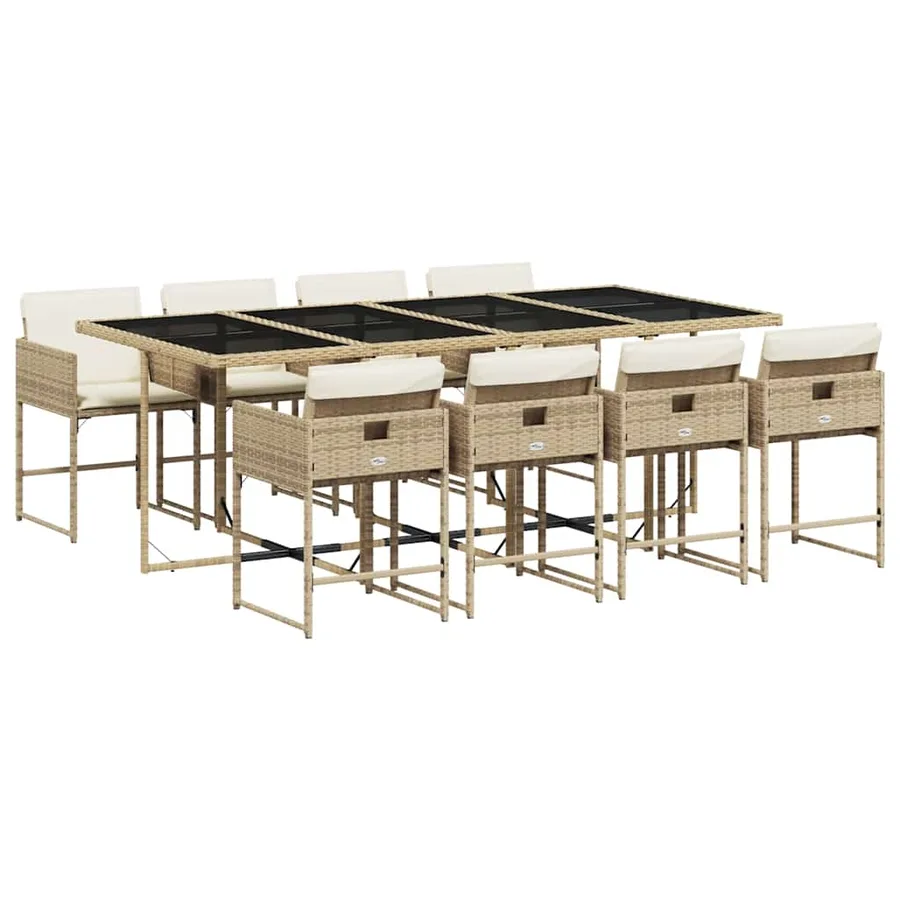 Ensemble à manger de jardin et coussins 9 pcs beige Poly rotin - 2