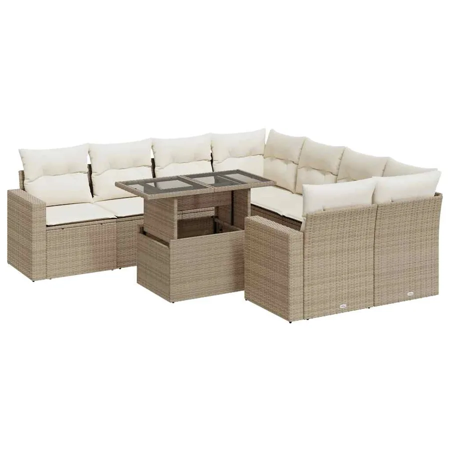 Salon de jardin avec coussins 9 pcs beige résine tressée - 2