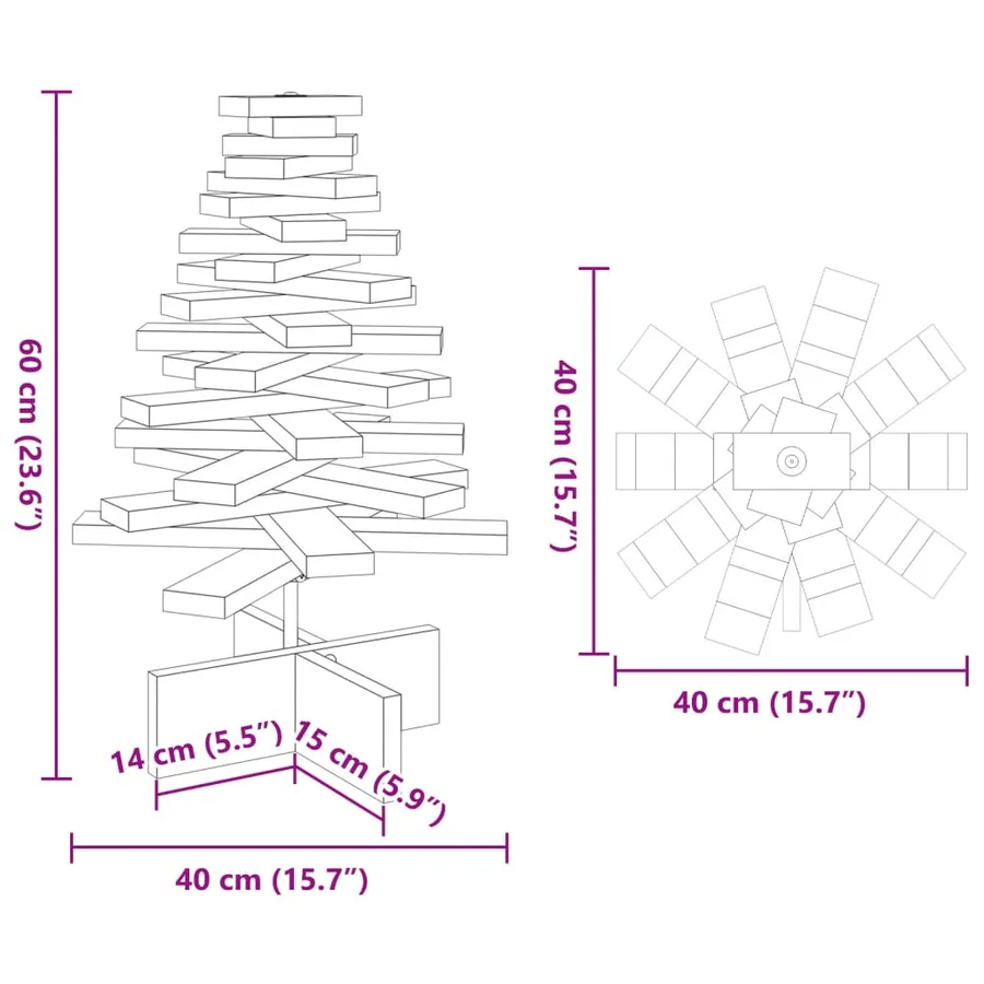 Arbre de Noël en bois pour décoration 60 cm bois massif de pin - 8