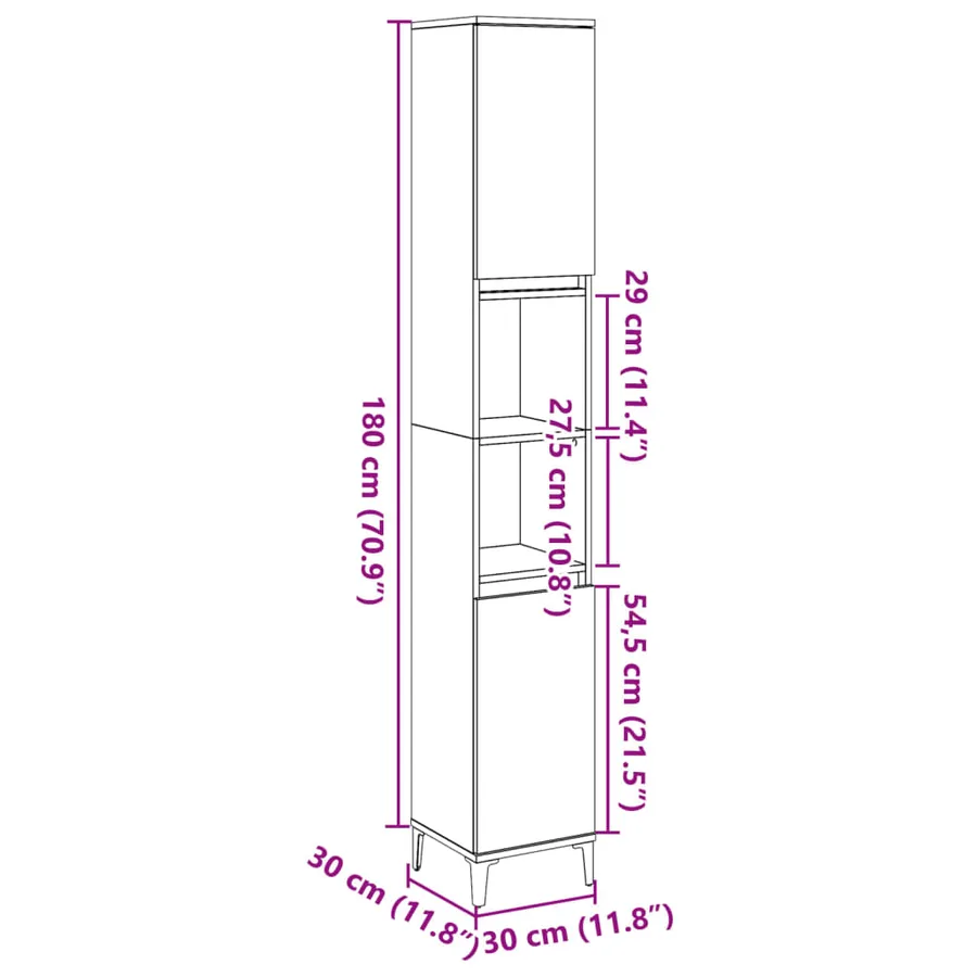Armoire de salle de bain gris béton 30x30x190 cm - 11