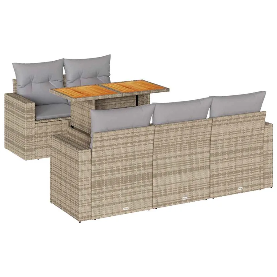 Salon de jardin avec coussins 6 pcs beige résine tressée - 2