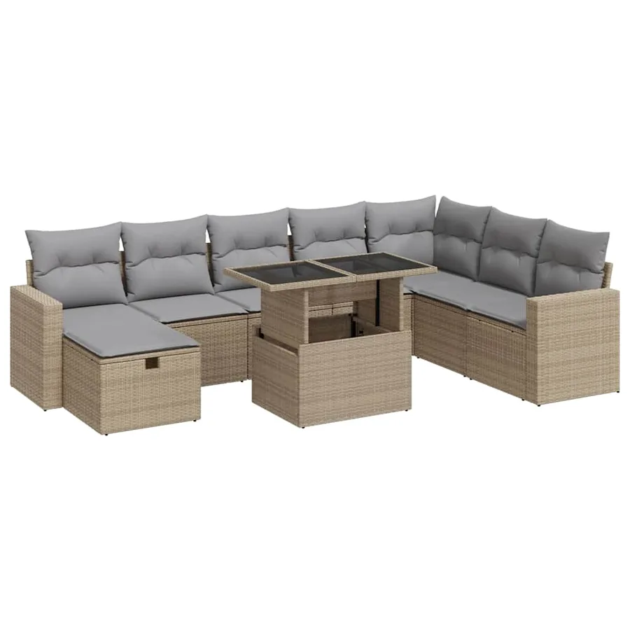 Salon de jardin avec coussins 9 pcs beige résine tressée - 2
