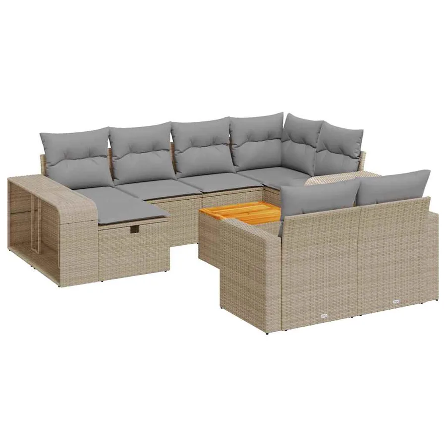 Salon de jardin 11 pcs avec coussins beige résine tressée - 2