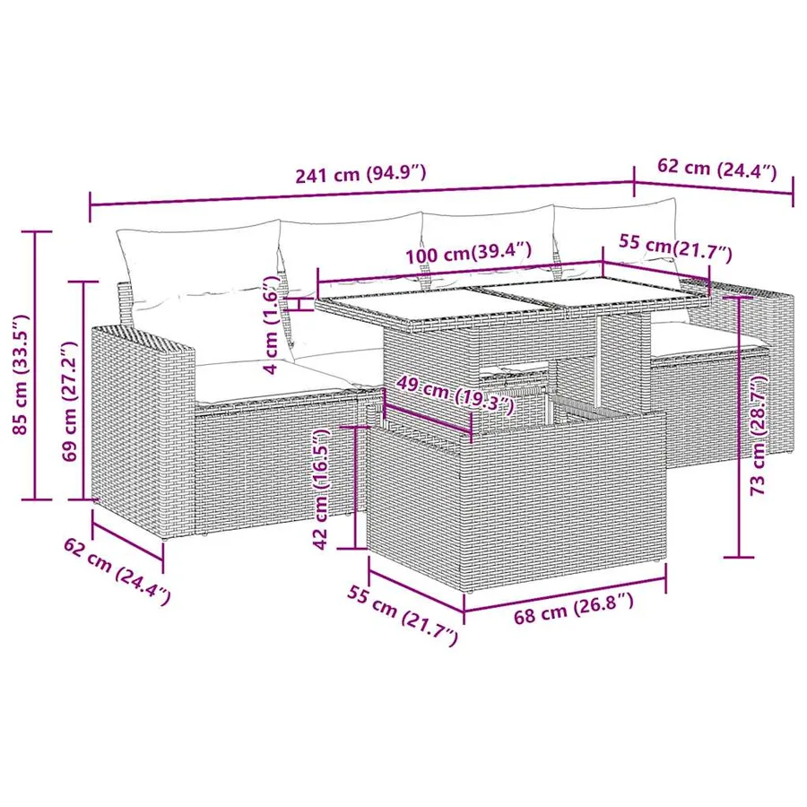 Salon de jardin avec coussins 5 pcs beige résine tressée - 11