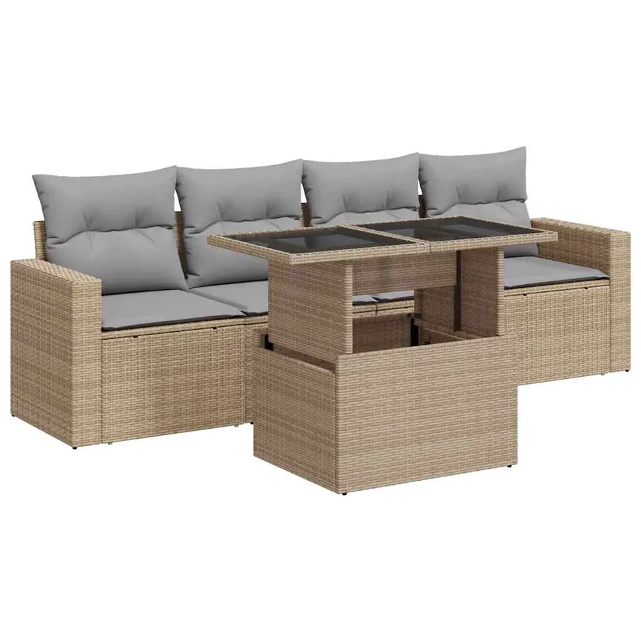 Salon de jardin avec coussins 5 pcs beige résine tressée - 2