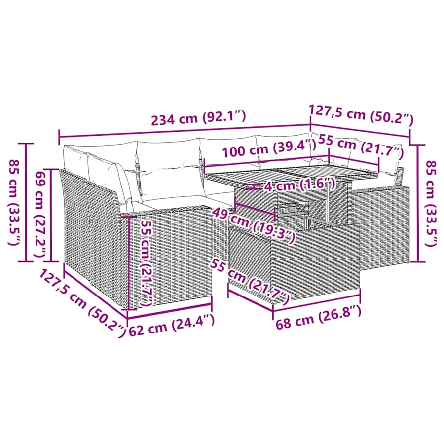 Salon de jardin avec coussins 7 pcs beige résine tressée - 14