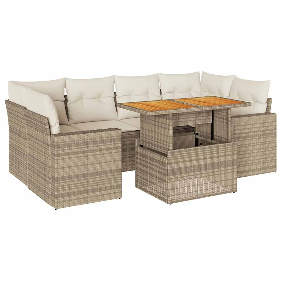 Salon de jardin avec coussins 7 pcs beige résine tressée - 2