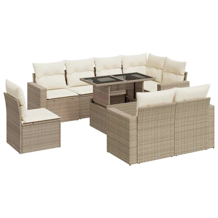 Salon de jardin avec coussins 9 pcs beige résine tressée - 2