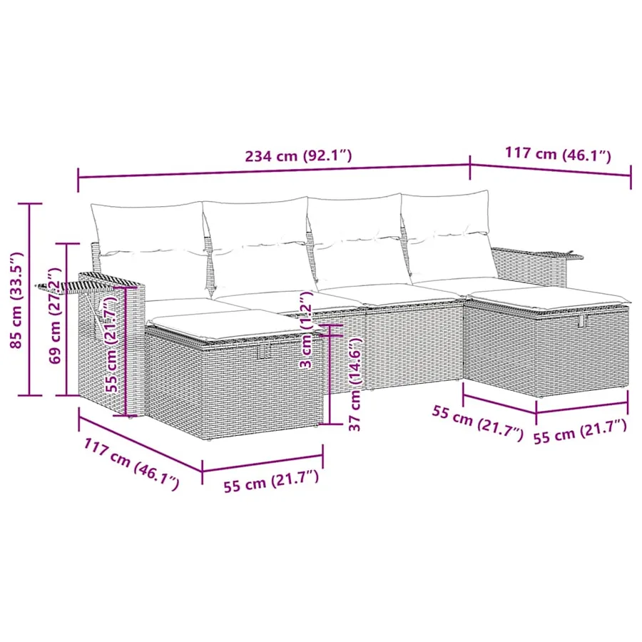 Salon de jardin avec coussins 6 pcs beige résine tressée - 12