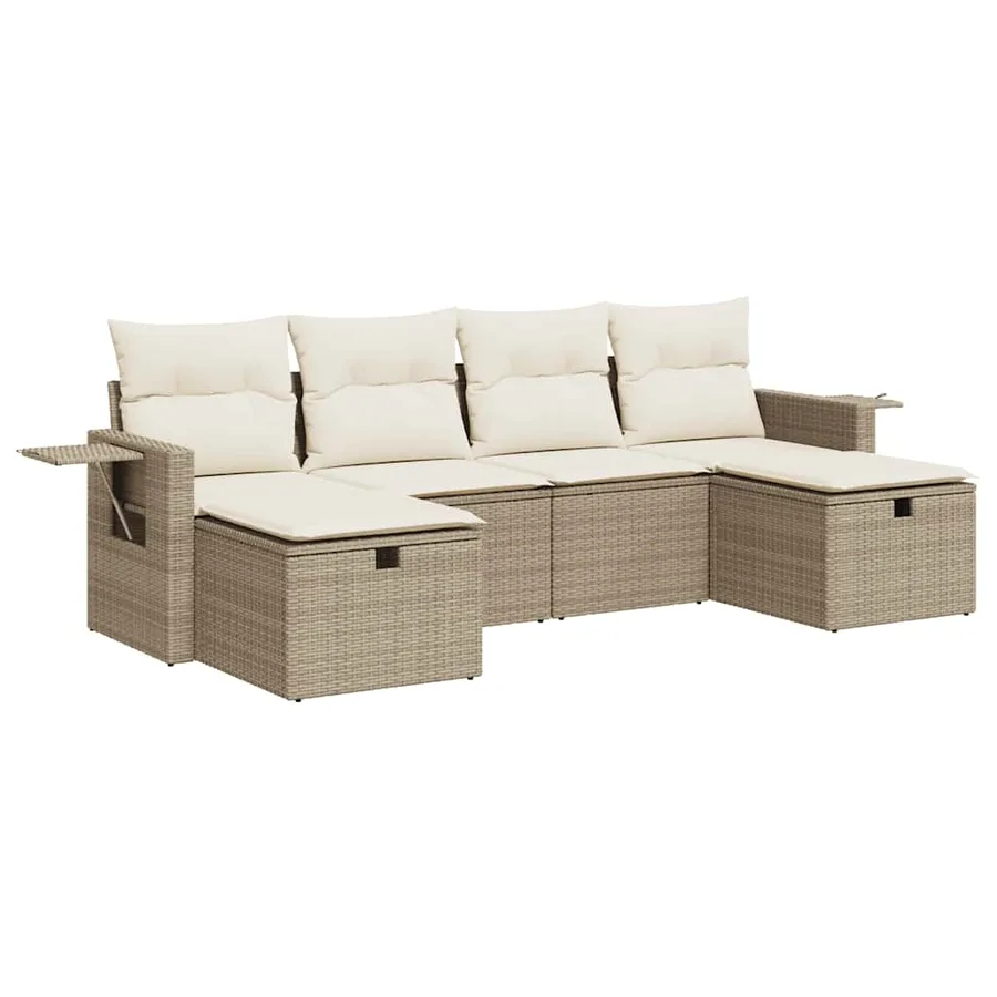 Salon de jardin avec coussins 6 pcs beige résine tressée - 2