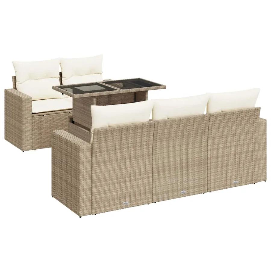 Salon de jardin avec coussins 6 pcs beige résine tressée - 2