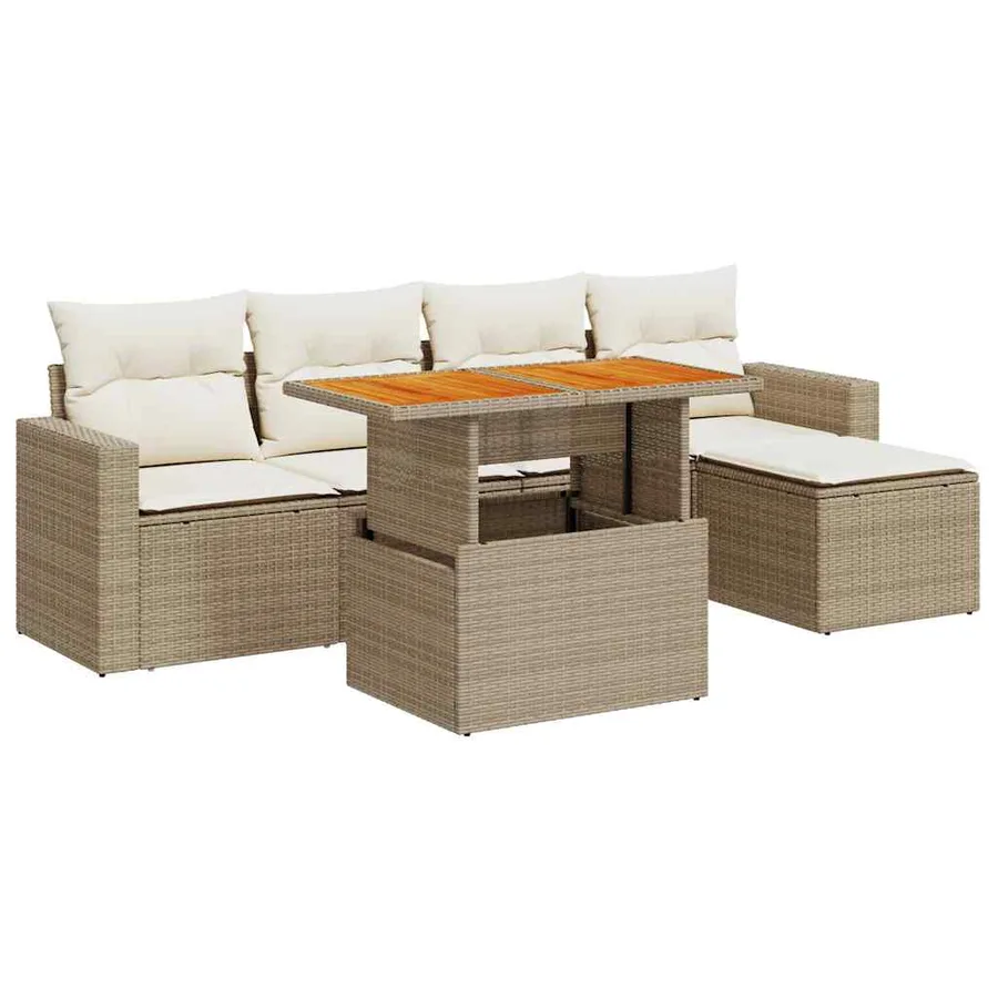 Salon de jardin avec coussins 6 pcs beige résine tressée - 2
