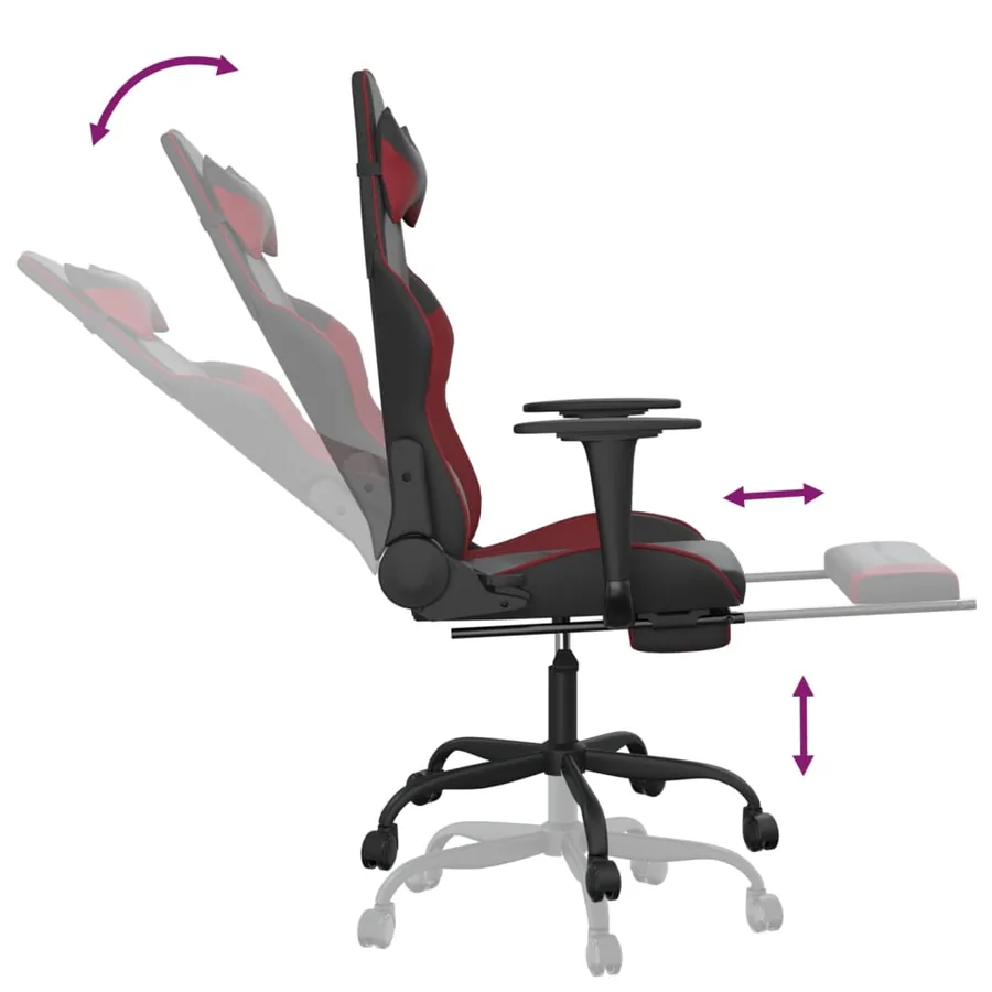 Chaise de jeu de massage repose-pied Noir&Bordeaux Similicuir - 7