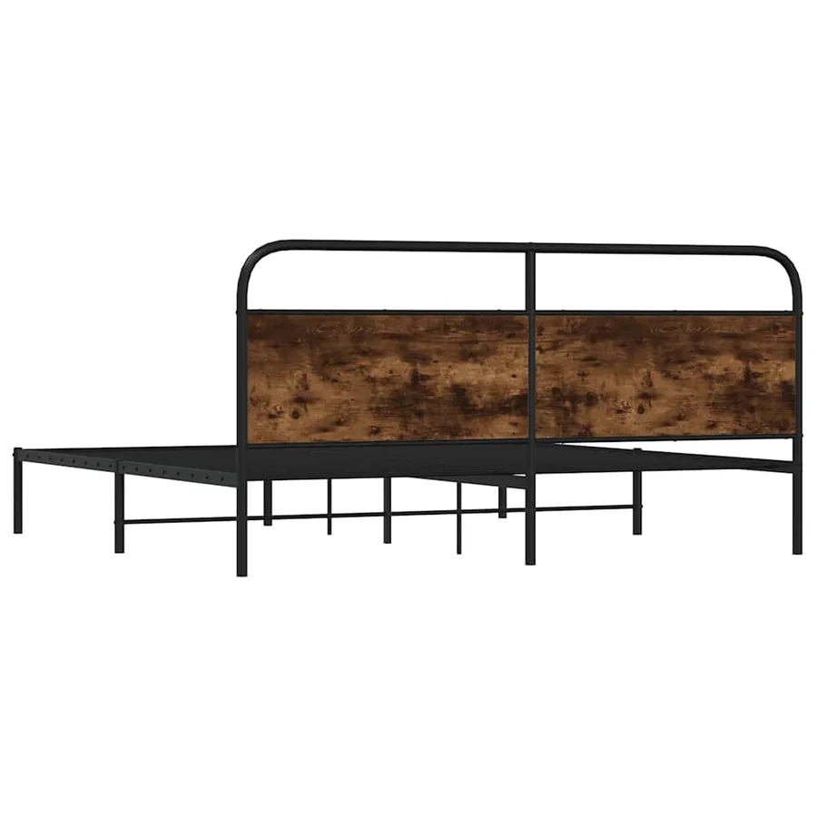 Cadre de lit en métal sans matelas chêne fumé 193x203 cm - 7