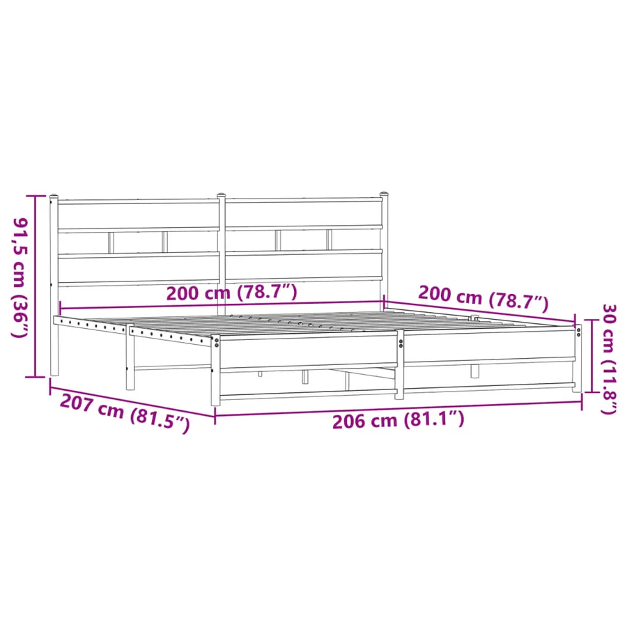 Cadre de lit en métal sans matelas chêne marron 200x200 cm - 9