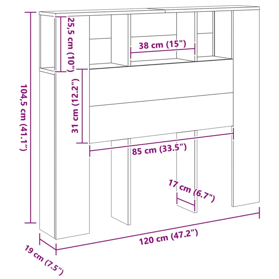 Armoire de tête de lit chêne artisanal 120x19x104,5 cm - 9
