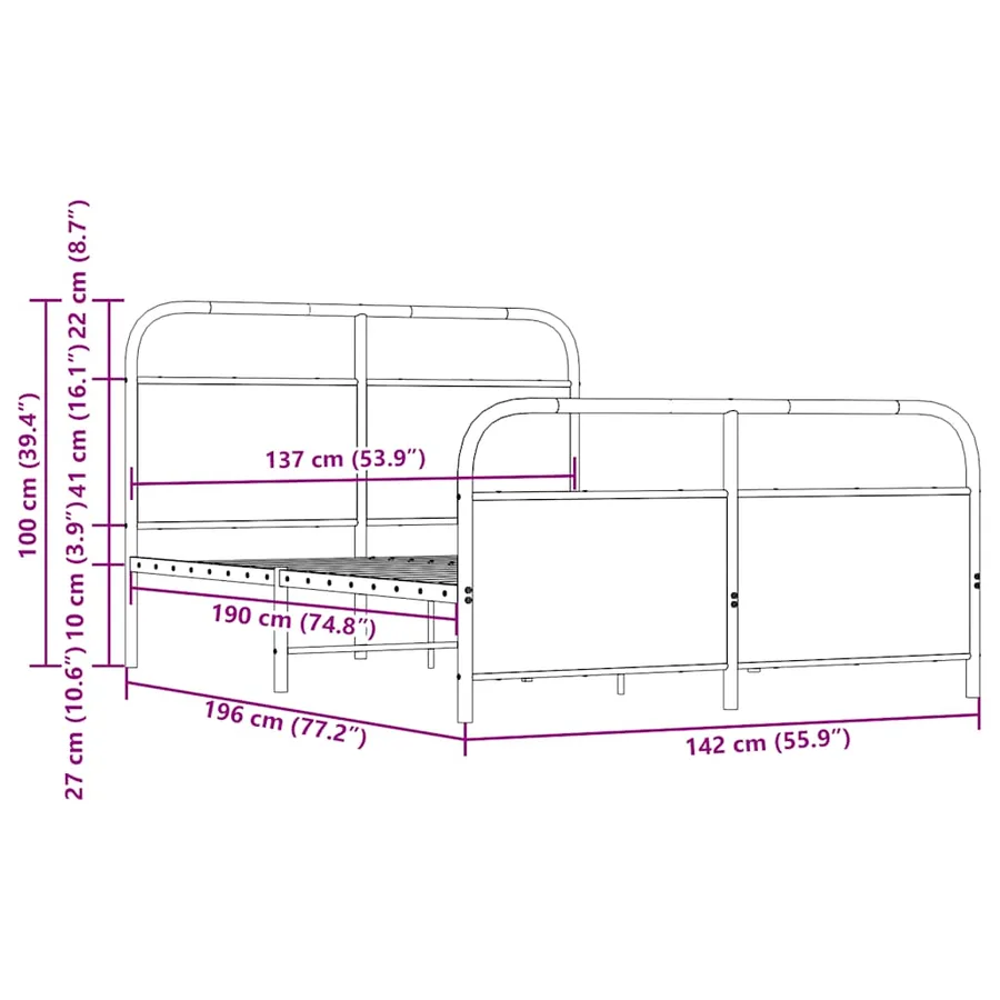 Cadre de lit en métal sans matelas chêne sonoma 137x190 cm - 8