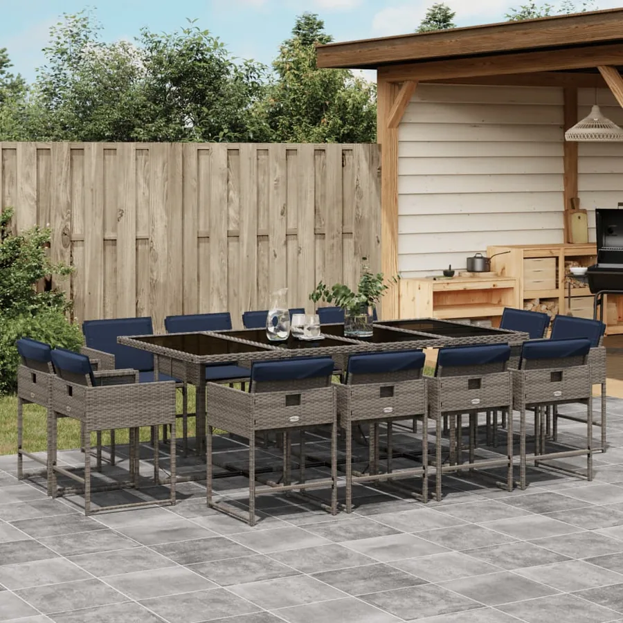 Ensemble à manger de jardin avec coussins 13 pcs résine tressée
