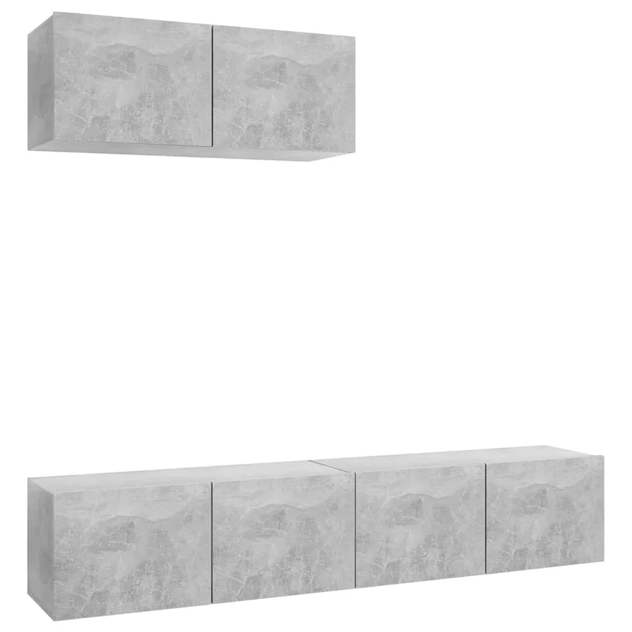 Meubles TV 3 pcs Gris béton Bois d'ingénierie - 2